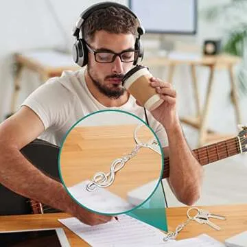 45 Pcs Music Gift Set Includes 15 Metal Musical Note Keychains, G Clef Trinkets, 15 Kraft Paper Thank You Tags 15 Sheer Organza Bags for Wedding, Christmas Party Favors and Decorations