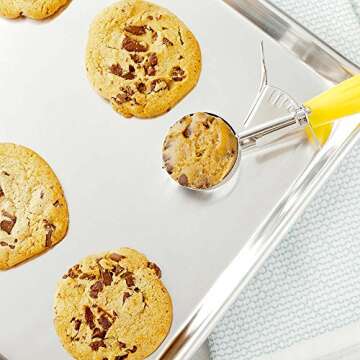 Restaurantware Met Lux 2 Ounce Portion Scoop 1 Trigger Release Cookie Scoop - With Yellow Handle Stainless Steel Disher For Portion Control Scoop Cookie Dough Cupcake Batter Or Ice Cream