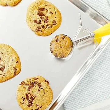 Restaurantware Met Lux 2 Ounce Portion Scoop 1 Trigger Release Cookie Scoop - With Yellow Handle Stainless Steel Disher For Portion Control Scoop Cookie Dough Cupcake Batter Or Ice Cream