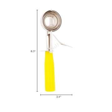 Restaurantware Met Lux 2 Ounce Portion Scoop 1 Trigger Release Cookie Scoop - With Yellow Handle Stainless Steel Disher For Portion Control Scoop Cookie Dough Cupcake Batter Or Ice Cream