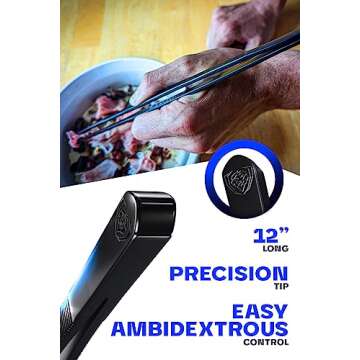 DALSTRONG Chef Tweezers Professional Kitchen Tongs- 12" high-precision Tweezer Tongs for Cooking - Stainless Steel Black w/vTitanium Coating -BBQ, Plating, Multi-use