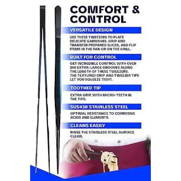 DALSTRONG Chef Tweezers Professional Kitchen Tongs- 12" high-precision Tweezer Tongs for Cooking - Stainless Steel Black w/vTitanium Coating -BBQ, Plating, Multi-use