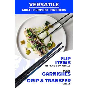 DALSTRONG Chef Tweezers Professional Kitchen Tongs- 12" high-precision Tweezer Tongs for Cooking - Stainless Steel Black w/vTitanium Coating -BBQ, Plating, Multi-use