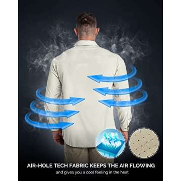 33,000ft Men's Long Sleeve Sun Protection Shirt UPF 50+ UV Quick Dry for Travel Camping Hiking Khaki