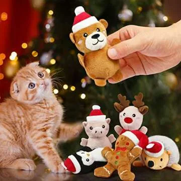 Senneny 6 PCS Christmas Catnip Toy Set - Reindeer, Gingerbread Man, Bear, Piggy, Hedgehog, Penguin - Plush Animal Toys Gifts for Cat Christmas Stocking