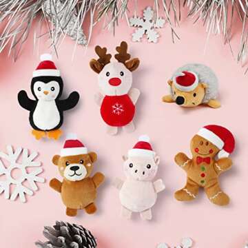 Senneny 6 PCS Christmas Catnip Toy Set - Reindeer, Gingerbread Man, Bear, Piggy, Hedgehog, Penguin - Plush Animal Toys Gifts for Cat Christmas Stocking