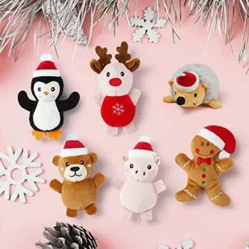 Senneny 6 PCS Christmas Catnip Toy Set - Reindeer, Gingerbread Man, Bear, Piggy, Hedgehog, Penguin - Plush Animal Toys Gifts for Cat Christmas Stocking