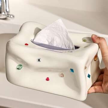Tissue Box Holder, Ceramic Tissue Box Case Holder, Decorative Elegant Facial Tissue Napkin Dispenser...