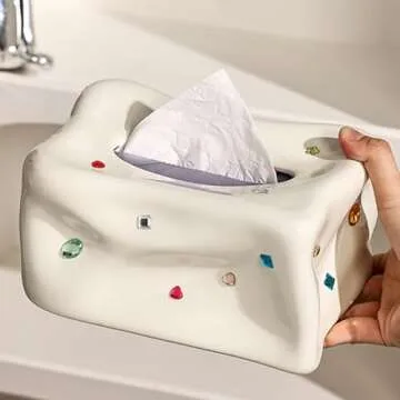 Tissue Box Holder, Ceramic Tissue Box Case Holder, Decorative Elegant Facial Tissue Napkin Dispenser...