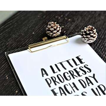 UNIQOOO 2 Pack Thick Clear Acrylic Clipboard with Shiny Gold Finish Clip, Perfect for Modern Arts Lover and Style Expert, Calligrapher, Office, Seminars, Workshops, Home School, Classroom and Event