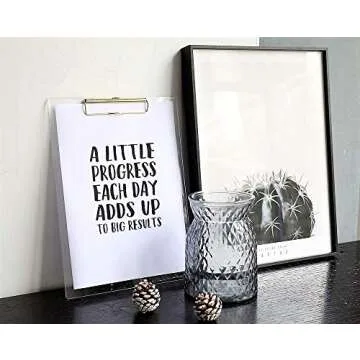 UNIQOOO 2 Pack Thick Clear Acrylic Clipboard with Shiny Gold Finish Clip, Perfect for Modern Arts Lover and Style Expert, Calligrapher, Office, Seminars, Workshops, Home School, Classroom and Event