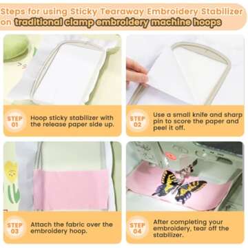 New brothread Sticky Self-Adhesive Tear Away Embroidery Stabilizer Backing 12" x 10 Yd roll - Medium Weight for Napped Fabric & Hoop Less Embroidery