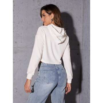 SweatyRocks Women's Letter Print Casual Long Sleeve Crop Top Sweatshirt Hoodies White M