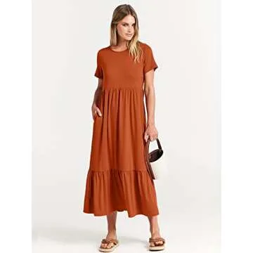 ANRABESS Women Summer Casual Short Sleeve Crewneck Aline Swing Flowy Tiered Shirt Maxi Beach Long Dress 2025 Trendy Outfits Medium