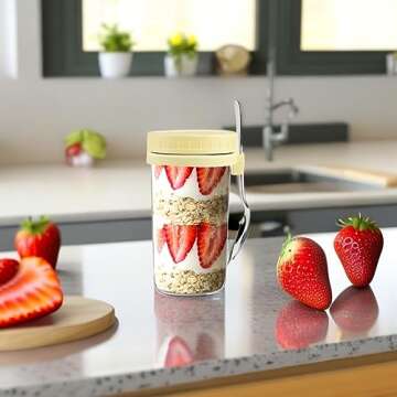 2PACK Glass Overnight Oats Containers with Spoons - Perfect for Meal Prep and Camping