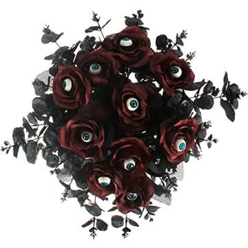 Tinsow 5 Pcs Black Artificial Eucalyptus Stems Faux Eucalyptuses Branches Black Leaf Halloween Centerpiece Halloween Home Decor (Black, 5)