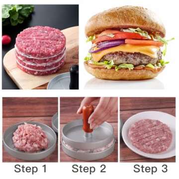 Smashed Burger Press 100 Patty Paper Set, Stainless Steel Burger Smasher Tool, Round Non-Stick Meet ...