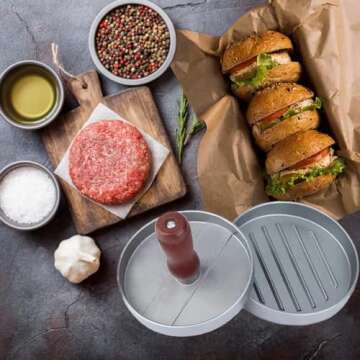 Smashed Burger Press 100 Patty Paper Set, Stainless Steel Burger Smasher Tool, Round Non-Stick Meet Beef Veggie Hamburger Mold, Press Patty Maker, Smasher Cooking Gadgets for Kitchen BBQ Barbecue