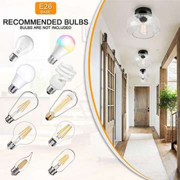 SunRider Industrial Semi-Flush Mount Ceiling Light Fixture, Modern Seeded Glass Pendant Lamp, Black Farmhouse Hanging Lighting for Bedroom Hallway