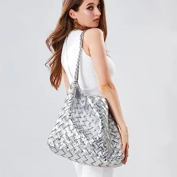 Stylish SHARPAD Woven Tote - Large Vegan Leather Handbag