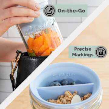 Masontops Snack Stack - Mason Jar Divider Overnight Oats Jars Salad Jars For Wide-Mouth Mason Jars for Overnight Oats Oatmeal Container, Storage Container, Salad Jars Insert For Meal Prep To Go