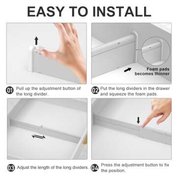 HiYZ Expandable Drawer Dividers - 12.6-22.8'' Adjustable Drawers Organizers for Kitchen Utensils, Drawer Separators in Bedroom, Dresser, Office, Bathroom, Fridge, 3 Pack Long Dividers-Gray