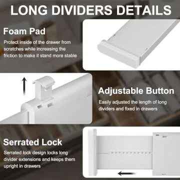 HiYZ Expandable Drawer Dividers - 12.6-22.8'' Adjustable Drawers Organizers for Kitchen Utensils, Drawer Separators in Bedroom, Dresser, Office, Bathroom, Fridge, 3 Pack Long Dividers-Gray