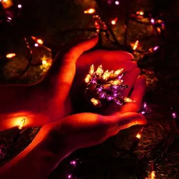 Toodour Orange & Purple Halloween Lights, 75ft 300 Count Incandescent Halloween String Lights, UL Certified Connectable Mini Bulbs Halloween Lights for Indoor, Outdoor, Garden, Porch, Halloween Decor