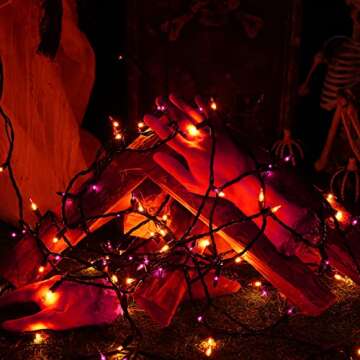 Toodour Orange & Purple Halloween Lights, 75ft 300 Count Incandescent Halloween String Lights, UL Certified Connectable Mini Bulbs Halloween Lights for Indoor, Outdoor, Garden, Porch, Halloween Decor