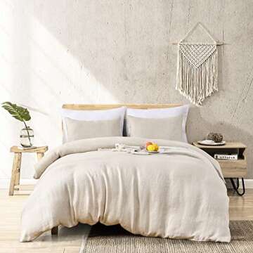 meadow park Stone Washed Queen Linen Duvet Cover 3-pc Set, Oeko-Tex Certified, Ultra-Soft, Breathabl...