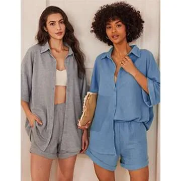 Ekouaer Waffle Knit Lounge Set for Women Comfortable Pjs