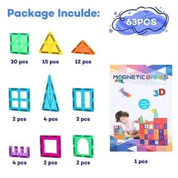 Anbalulu Magnetic Tiles, 63PCS Magnetic Blocks for Kids, Magnet Building Set, Construction Building Set,STEM Sensory Educational Toys Gift for Toddlers Kids 3 4 5 6 7 8 9 Year Old
