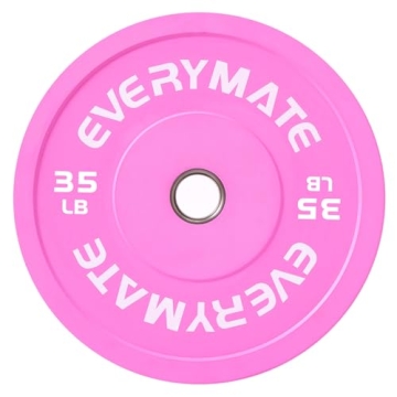 EVERYMATE Pink Weight Plates 35LB-1 Pack Olympic Bumper Plates Grip Weight Plates for Strength Train...