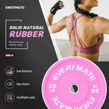 EVERYMATE Pink Weight Plates 35LB-1 Pack Olympic Bumper Plates Grip Weight Plates for Strength Training & Crossfit Steel Inserts Weight Plates Fit 2" Barbells Virgin Rubber Weights
