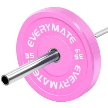 EVERYMATE Pink Weight Plates 35LB-1 Pack Olympic Bumper Plates Grip Weight Plates for Strength Training & Crossfit Steel Inserts Weight Plates Fit 2" Barbells Virgin Rubber Weights