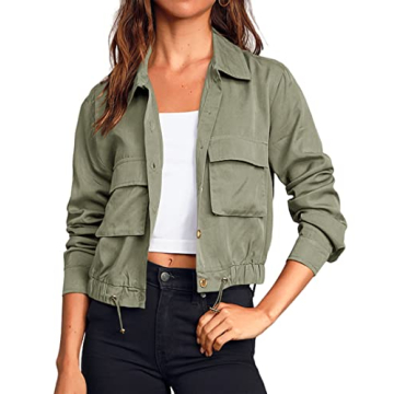 Onedreamer Women's Military Safari Cropped Jacket - Stylish Lightweight Layering Utility Coat