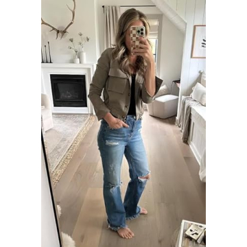 Onedreamer Women's Lightweight Military Cropped Jacket