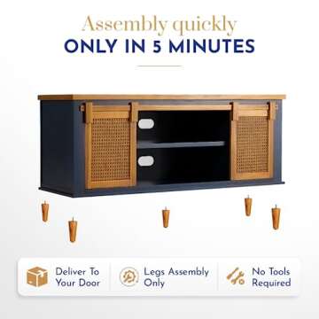 Bme Premium Arvid TV Console Table, Pre-Assembled Entertainment Center for up to 70 inch TV, Solid Wood TV Table with Rattan Sliding Doors, Media Console