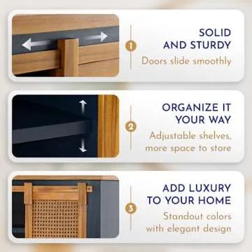 Bme Premium Arvid TV Console Table, Pre-Assembled Entertainment Center for up to 70 inch TV, Solid Wood TV Table with Rattan Sliding Doors, Media Console