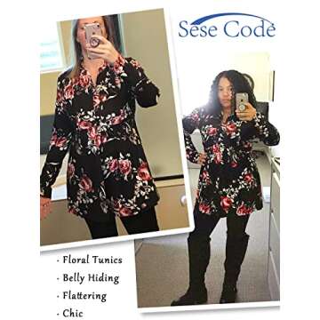 SeSe Code Plus Size Work Long Sleeve Blouse for Women Dressy Empire Waist Tunics Loose Fitting Tops Wear with Leggings