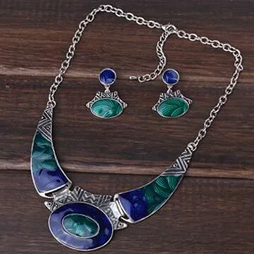 YAZILIND Ethnic Dark Blue Green Jewelry Set for Women