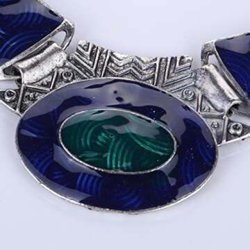 YAZILIND Ethnic Dark Blue Green Embossed Bib Collar Earrings Necklace Jewelry Set Women