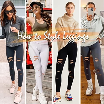 Stylish Ripped Leggings for Women - 3 Pack High Waist