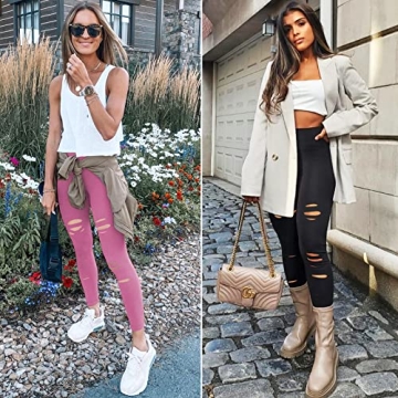 Stylish Ripped Leggings for Women - 3 Pack High Waist