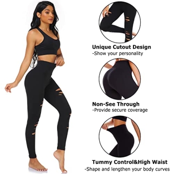 Stylish Ripped Leggings for Women - 3 Pack High Waist