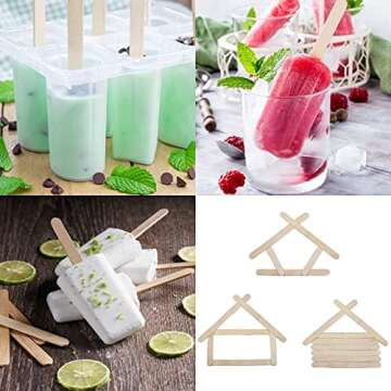 Korlon 200 Pcs Popsicle Sticks, Natural Craft Sticks to DIY Reusable Wooden Sticks Food Grade for Homemade Ice Cream Popsicle Sticks for Crafts 4-1/2" Length