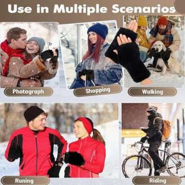 Valpeak Womens Rabbit Fur Winter Mittens Knitted Fingerless Gloves (White)