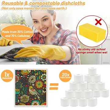 Lucomb 8 Pack Swedish Dishcloths for Kitchen, Reusable Soft Kitchen Towels Dish Cloths Set Absorbent Sponge Cleaning Washable Quick Drying Bar Hand Washing (Birds Flowers)