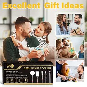 Telescoping Magnetic Pick Up Tool Kit with 1 lb and 15 lb Pickup Rod, Round and Square 360 Swivel Adjustable Inspection Mirror and Flexible Flashlight, Valentines Day Gifts for Men, Husband, Boyfriend