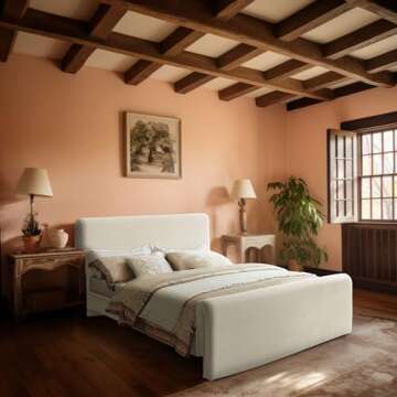 Meridian Furniture SloanCream-F Sloan Collection Modern | Contemporary Velvet Upholstered Full Bed w...